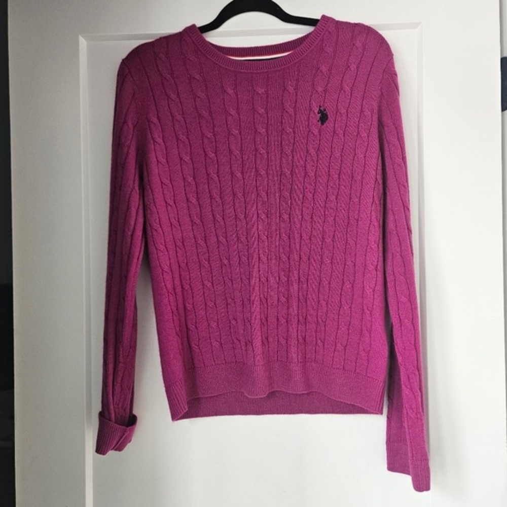 Polo by Ralph Lauren Magenta Cable-Knit Crewneck Sweater